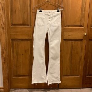 Zara White Flare Jeans, EUR 34/USA 02, front patch pockets and raw hem